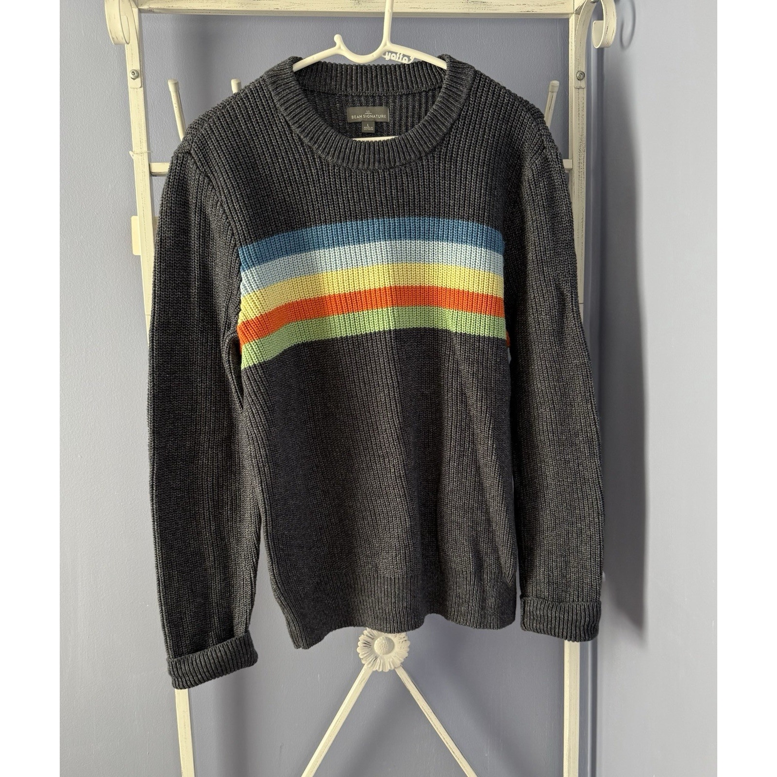 Ll Bean Signature Sweater Cotton Rainbow Blue Lg Preppy